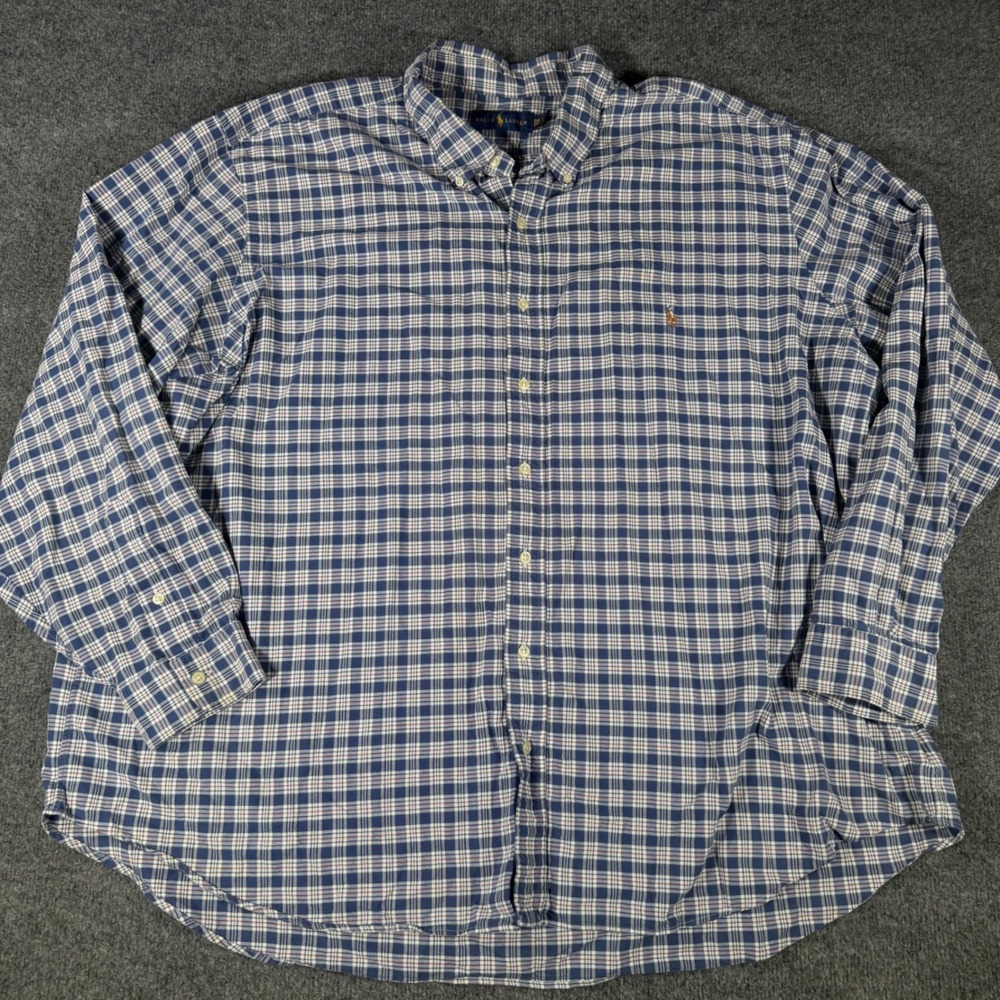 Ralph Lauren Button Down Shirt Mens 3XB Blue Plaid Long Sleeve Big & Tall Cotton